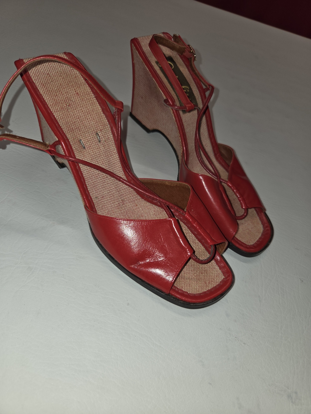 Red Women's Open-Toe Slingback Wedge Sandals Vintage 60s